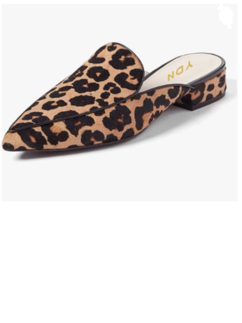 YDN Leopard Suede Low Heel Comfort Mules Slip on Sandals Pointed Toe Loafers
